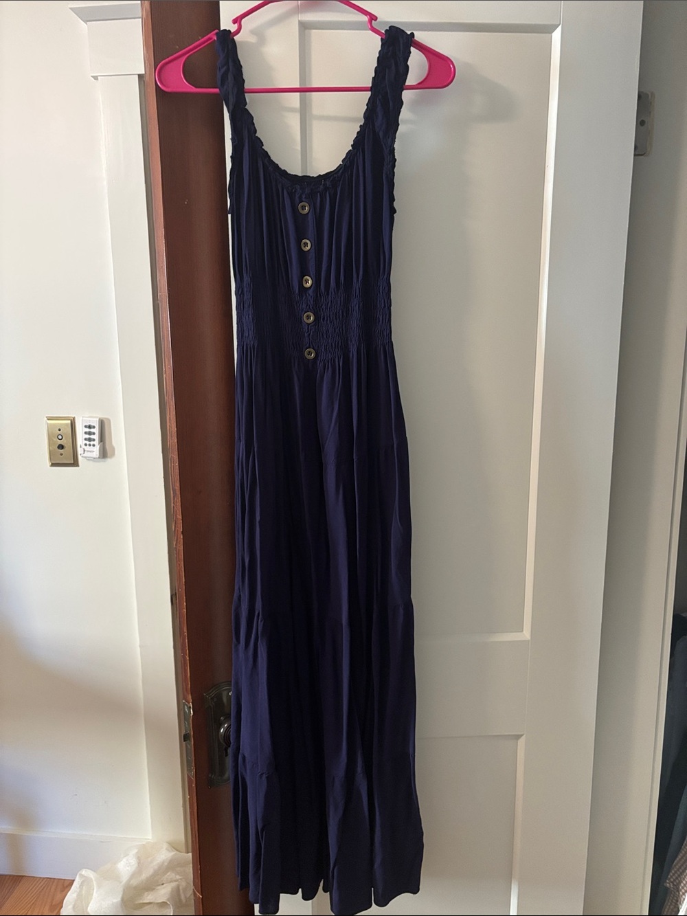 Navy Blue Button-Front Maxi Dress